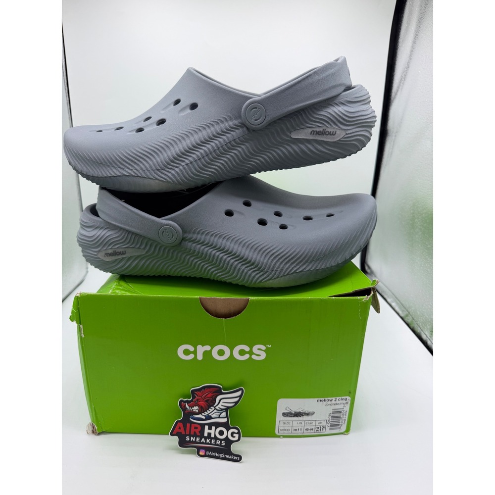 Crocs Mellow 2 Clog Concrete Grey Men 11 Slip On Recovery Shoe 214289-1BQ